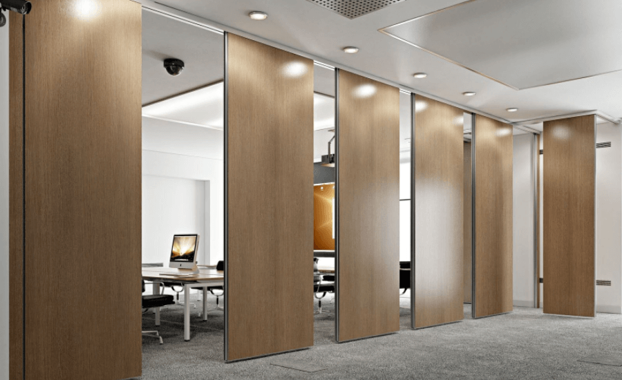 Office Wood Partition Wall Design Aluminum Operable Wooden Wall Partition 85 Mm Natural Wood